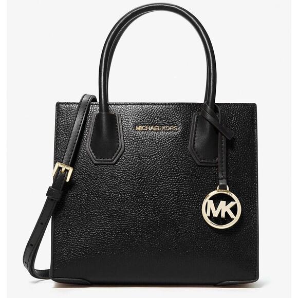 Michael Kors Medium Pebbled Leather Mercer Messenger Bag Black NWT - Picture 1 of 4